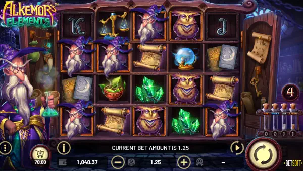 Alkemors Elements base game screenshot showing reels and features