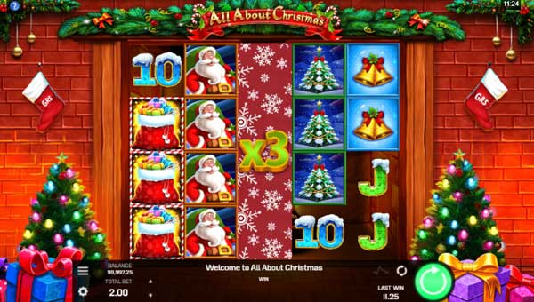 All About Christmas base game screenshot showing reels and features