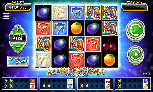 All Star Knockout Ultra Gamble base game screenshot showing reels and features