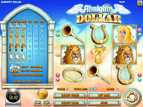 Almighty Dollar base game screenshot showing reels and features