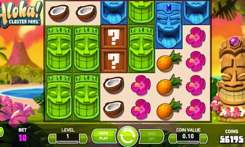 Aloha base game screenshot showing reels and features