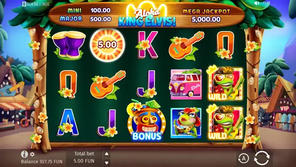 Aloha King Elvis base game screenshot showing reels and features