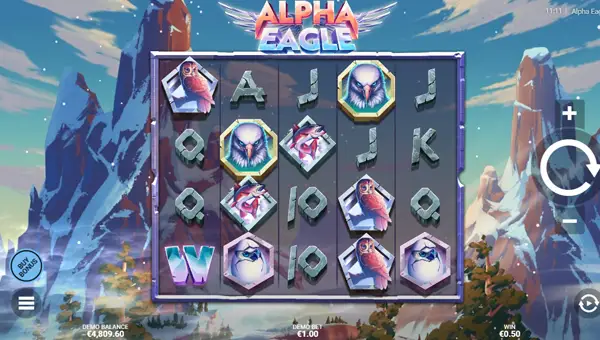 Alpha Eagle Stack N Sync base game screenshot showing reels and features