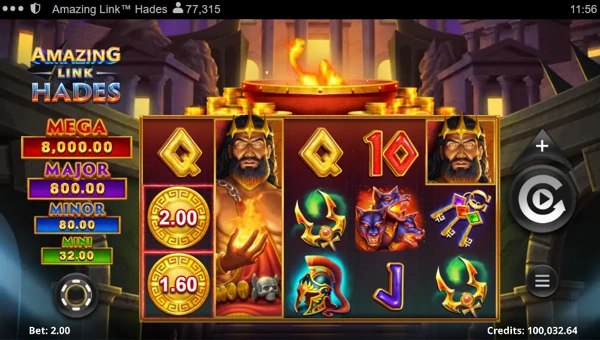 Amazing Link Hades base game screenshot showing reels and features