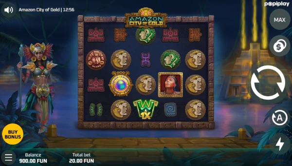 Amazon City of Gold base game screenshot showing reels and features