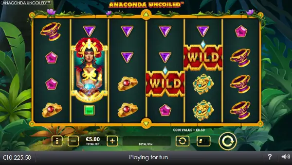 Anaconda Uncoiled base game screenshot showing reels and features