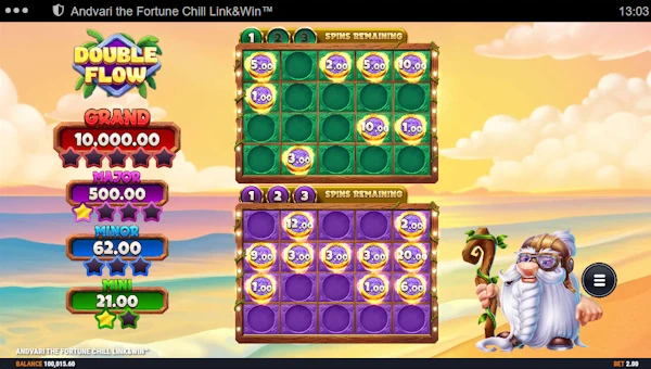 Screenshot of Andvari the Fortune Chill slot demo showing reels and bonus game features