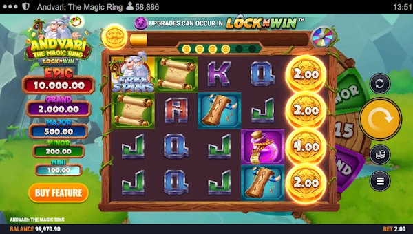 Andvari The Magic Ring base game screenshot showing reels and features
