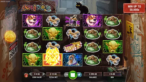 Angry Dogs base game screenshot showing reels and features
