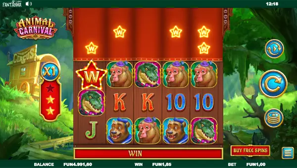 Animal Carnival base game screenshot showing reels and features