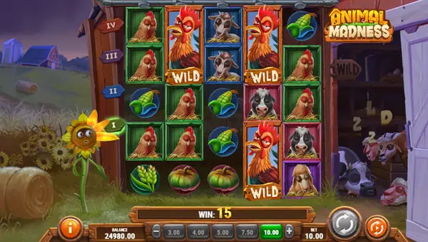 Animal Madness base game screenshot showing reels and features