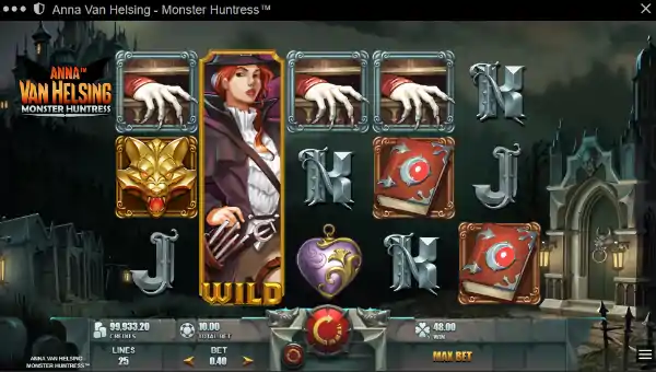 Anna Van Helsing Monster Huntress base game screenshot showing reels and features