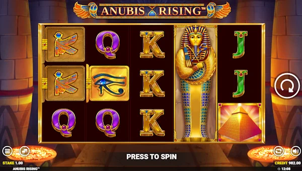 Anubis Rising base game screenshot showing reels and features