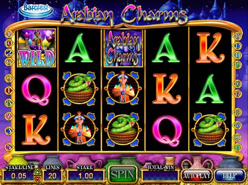 Arabian Charms base game screenshot showing reels and features