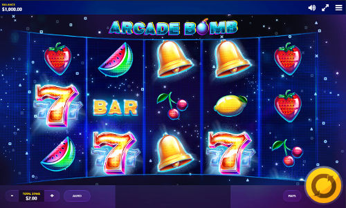 Arcade Bomb base game screenshot showing reels and features