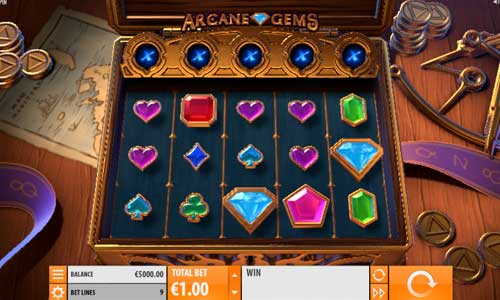 Arcane Gems base game screenshot showing reels and features