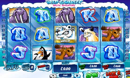 Wild Gambler Arctic Adventure base game screenshot showing reels and features