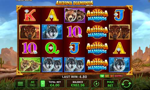 Arizona Diamonds Quattro base game screenshot showing reels and features