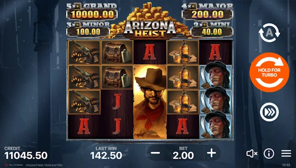 Arizona Heist base game screenshot showing reels and features
