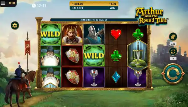 Arthur and the Round Table base game screenshot showing reels and features