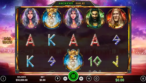 Asgard Deluxe base game screenshot showing reels and features