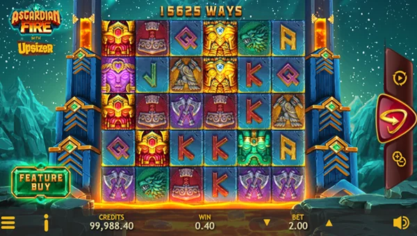Asgardian Fire base game screenshot showing reels and features