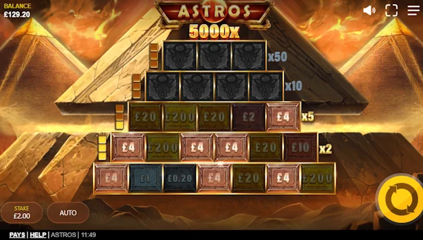 Astros base game screenshot showing reels and features