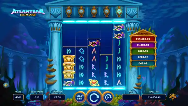 Atlantean Gigarise base game screenshot showing reels and features