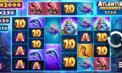 Atlantis Megaways base game screenshot showing reels and features