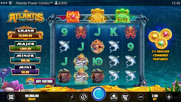 Atlantis Power Combo base game screenshot showing reels and features