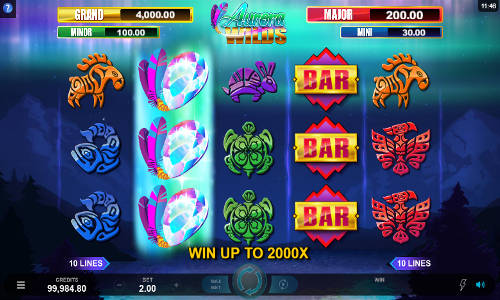 Aurora Wilds base game screenshot showing reels and features