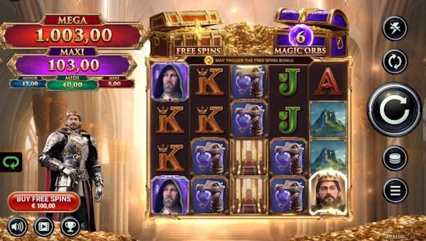 Avalon 3 base game screenshot showing reels and features
