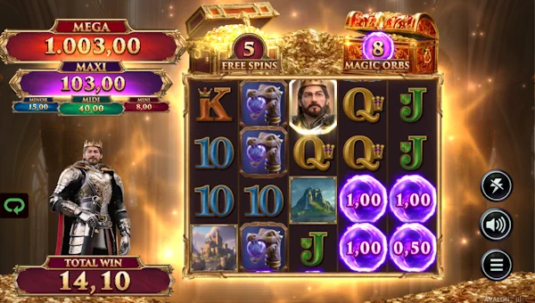 Screenshot of Avalon 3 slot demo showing reels and bonus game features