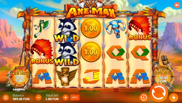 Axe Max base game screenshot showing reels and features