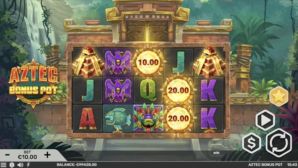 Aztec Bonus Pot base game screenshot showing reels and features