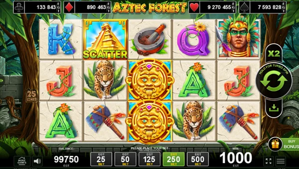 Aztec Forest base game screenshot showing reels and features