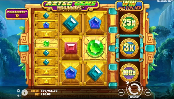 Aztec Gems Megaways base game screenshot showing reels and features