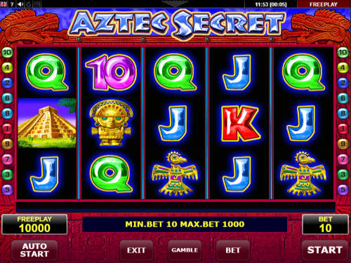 Aztec Secret base game screenshot showing reels and features