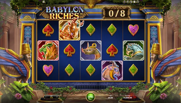 Babylon Riches base game screenshot showing reels and features