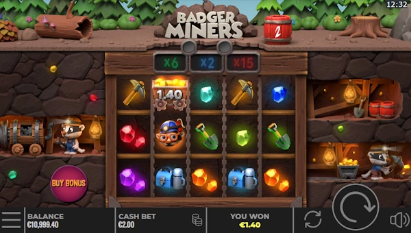 Badger Miners base game screenshot showing reels and features