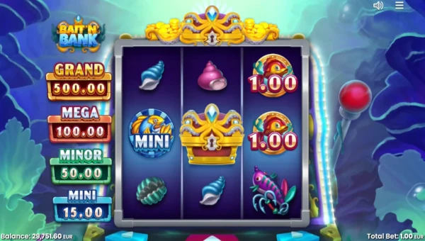 Bait n Bank base game screenshot showing reels and features