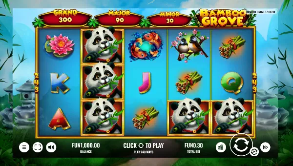 Bamboo Grove base game screenshot showing reels and features