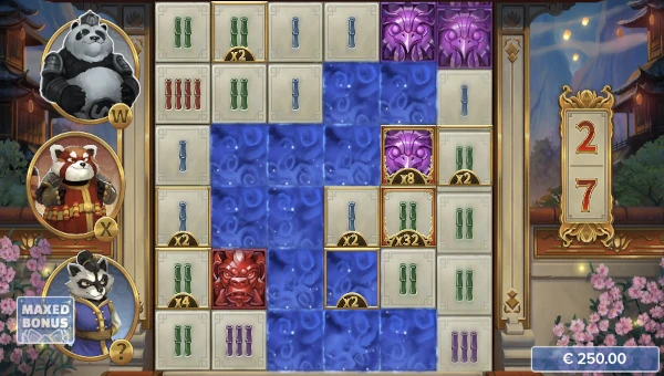 Screenshot of Bamboo Pandits slot demo showing reels and bonus game features