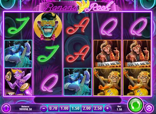Banana Rock base game screenshot showing reels and features