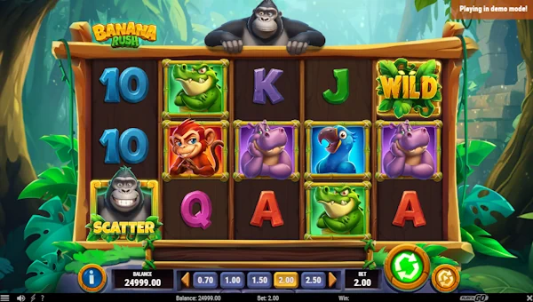 Banana Rush base game screenshot showing reels and features