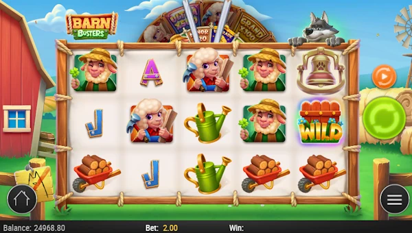 Barn Busters base game screenshot showing reels and features