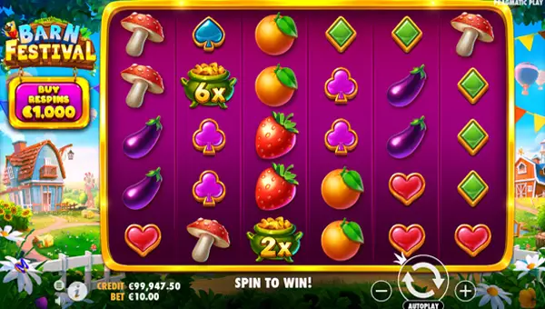 Barn Festival base game screenshot showing reels and features