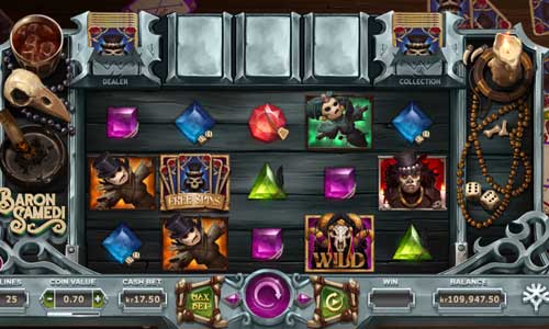 Baron Samedi base game screenshot showing reels and features