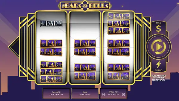 Bars and Bells base game screenshot showing reels and features