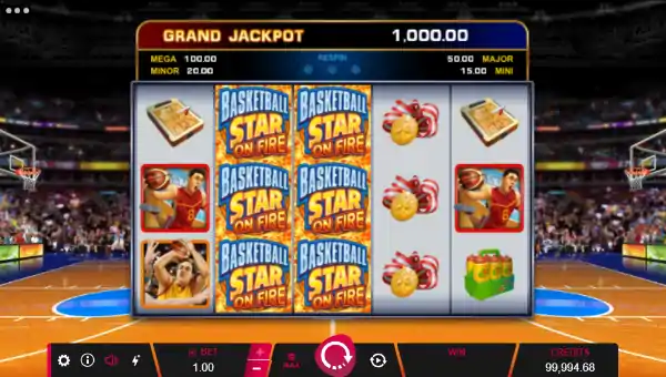 Basketball Star On Fire base game screenshot showing reels and features